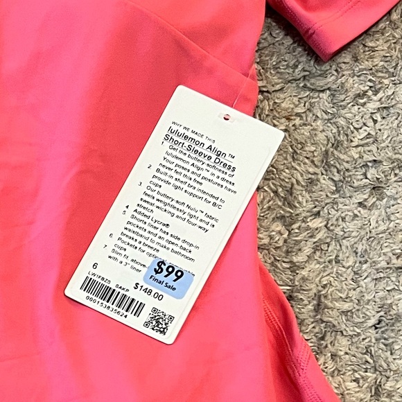 Lululemon Align Short Sleeve Dress Sakura Pink Size 6,8 - Picture 4 of 5